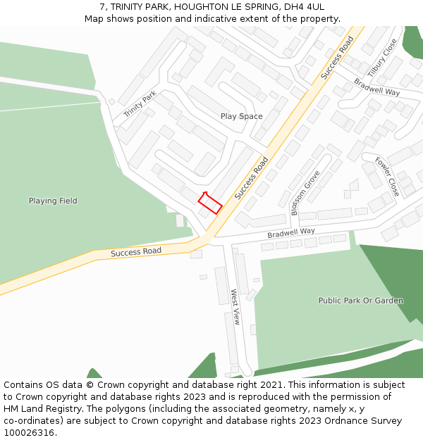 7, TRINITY PARK, HOUGHTON LE SPRING, DH4 4UL: Location map and indicative extent of plot