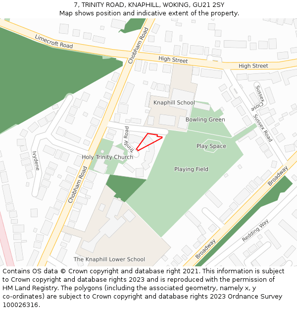 7, TRINITY ROAD, KNAPHILL, WOKING, GU21 2SY: Location map and indicative extent of plot