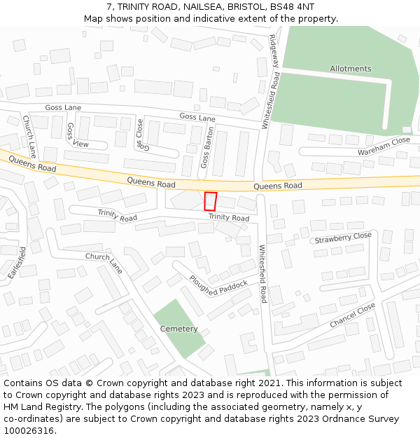 7, TRINITY ROAD, NAILSEA, BRISTOL, BS48 4NT: Location map and indicative extent of plot