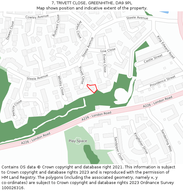 7, TRIVETT CLOSE, GREENHITHE, DA9 9PL: Location map and indicative extent of plot
