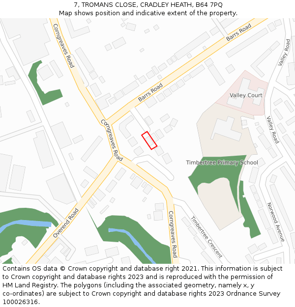 7, TROMANS CLOSE, CRADLEY HEATH, B64 7PQ: Location map and indicative extent of plot
