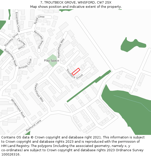 7, TROUTBECK GROVE, WINSFORD, CW7 2SX: Location map and indicative extent of plot