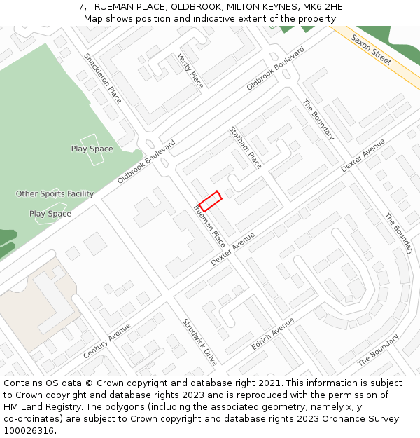 7, TRUEMAN PLACE, OLDBROOK, MILTON KEYNES, MK6 2HE: Location map and indicative extent of plot