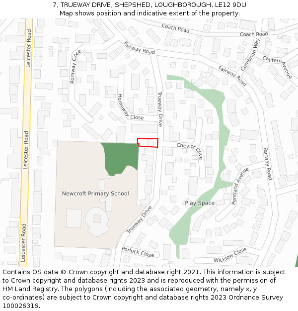 7, TRUEWAY DRIVE, SHEPSHED, LOUGHBOROUGH, LE12 9DU: Location map and indicative extent of plot