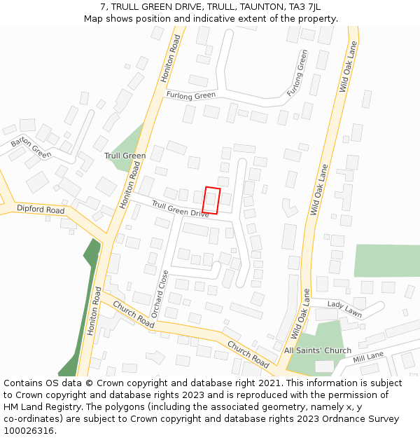 7, TRULL GREEN DRIVE, TRULL, TAUNTON, TA3 7JL: Location map and indicative extent of plot