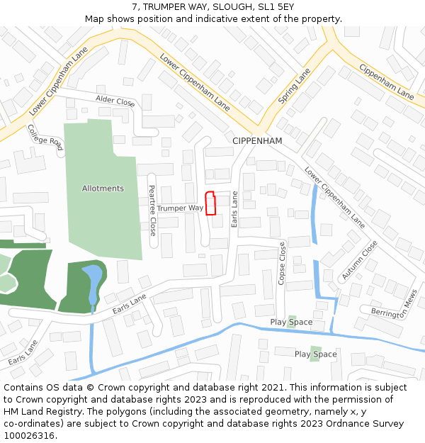 7, TRUMPER WAY, SLOUGH, SL1 5EY: Location map and indicative extent of plot