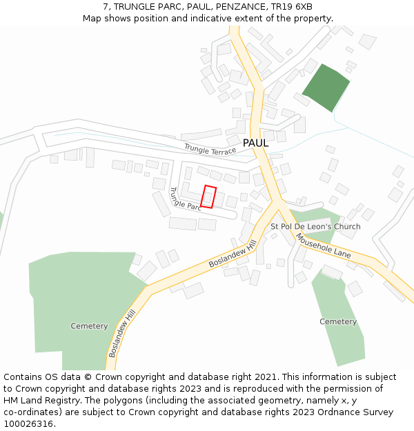 7, TRUNGLE PARC, PAUL, PENZANCE, TR19 6XB: Location map and indicative extent of plot