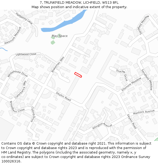 7, TRUNKFIELD MEADOW, LICHFIELD, WS13 8FL: Location map and indicative extent of plot