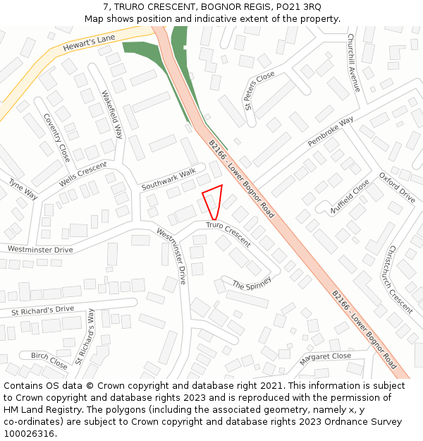 7, TRURO CRESCENT, BOGNOR REGIS, PO21 3RQ: Location map and indicative extent of plot