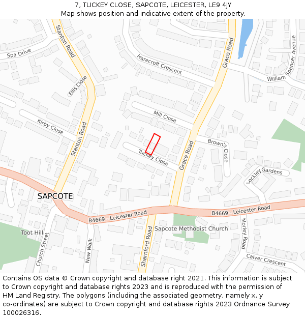 7, TUCKEY CLOSE, SAPCOTE, LEICESTER, LE9 4JY: Location map and indicative extent of plot