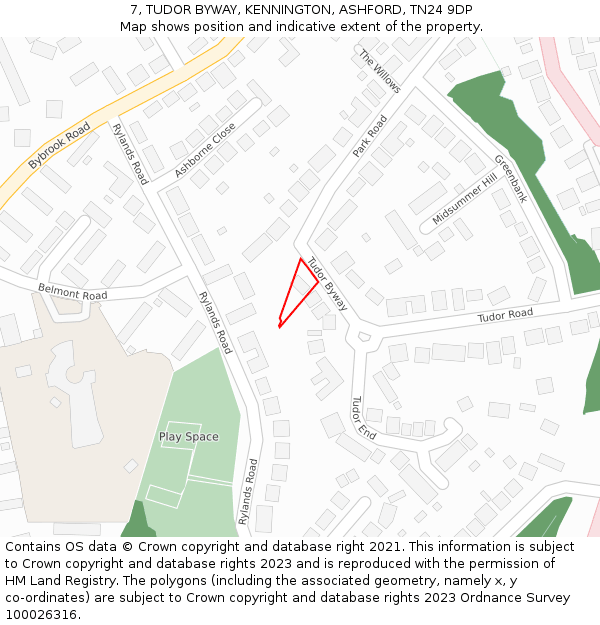 7, TUDOR BYWAY, KENNINGTON, ASHFORD, TN24 9DP: Location map and indicative extent of plot