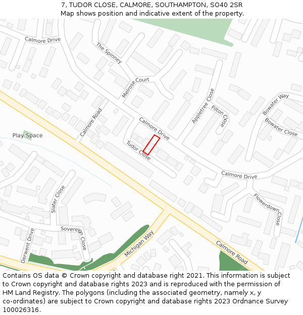 7, TUDOR CLOSE, CALMORE, SOUTHAMPTON, SO40 2SR: Location map and indicative extent of plot