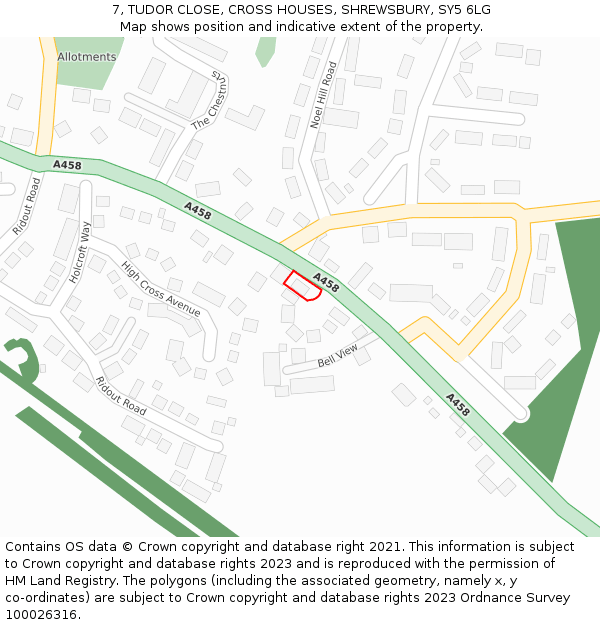 7, TUDOR CLOSE, CROSS HOUSES, SHREWSBURY, SY5 6LG: Location map and indicative extent of plot