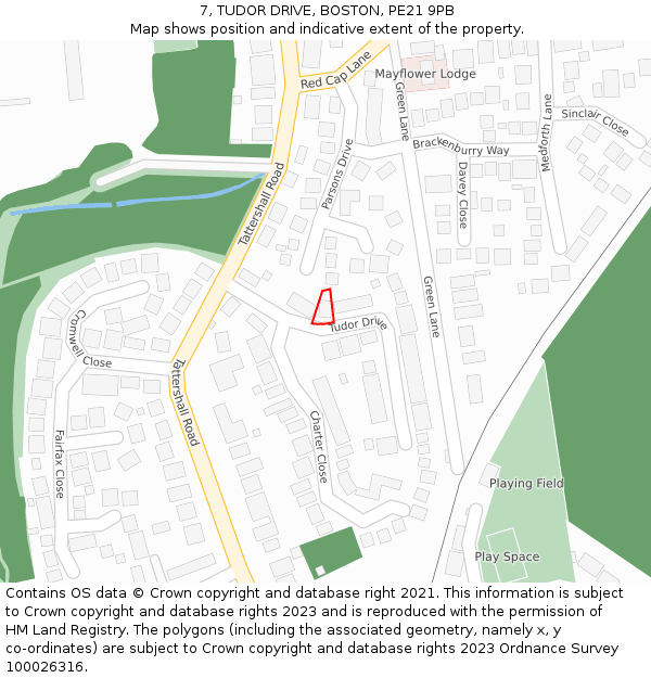 7, TUDOR DRIVE, BOSTON, PE21 9PB: Location map and indicative extent of plot