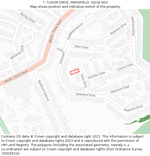 7, TUDOR DRIVE, MANSFIELD, NG18 4DH: Location map and indicative extent of plot