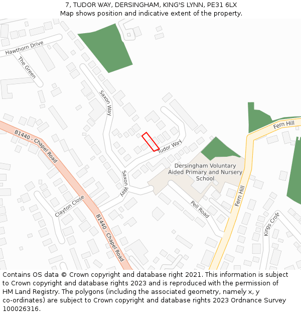 7, TUDOR WAY, DERSINGHAM, KING'S LYNN, PE31 6LX: Location map and indicative extent of plot