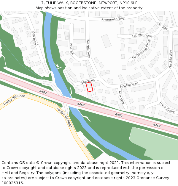 7, TULIP WALK, ROGERSTONE, NEWPORT, NP10 9LF: Location map and indicative extent of plot