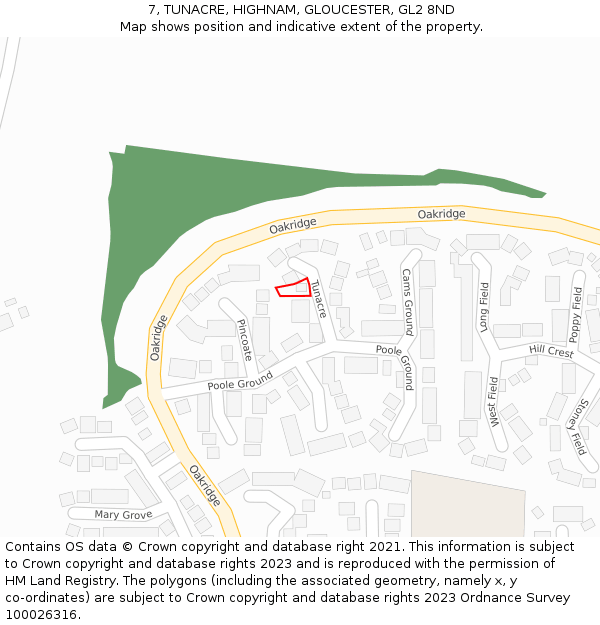 7, TUNACRE, HIGHNAM, GLOUCESTER, GL2 8ND: Location map and indicative extent of plot