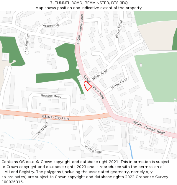 7, TUNNEL ROAD, BEAMINSTER, DT8 3BQ: Location map and indicative extent of plot