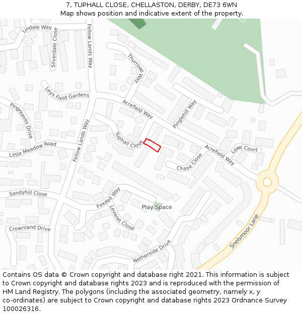 7, TUPHALL CLOSE, CHELLASTON, DERBY, DE73 6WN: Location map and indicative extent of plot