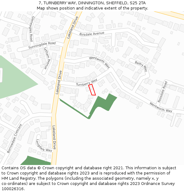 7, TURNBERRY WAY, DINNINGTON, SHEFFIELD, S25 2TA: Location map and indicative extent of plot