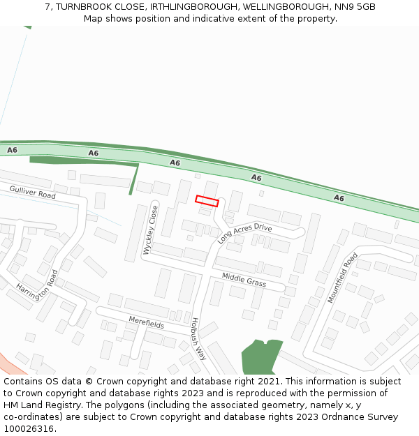 7, TURNBROOK CLOSE, IRTHLINGBOROUGH, WELLINGBOROUGH, NN9 5GB: Location map and indicative extent of plot