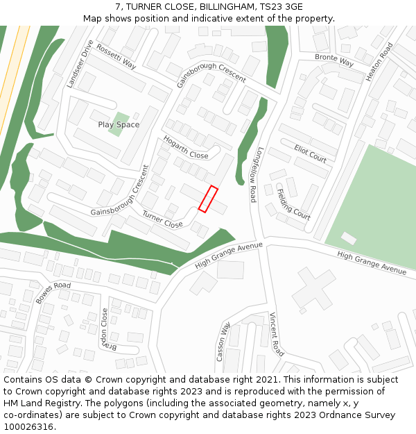 7, TURNER CLOSE, BILLINGHAM, TS23 3GE: Location map and indicative extent of plot