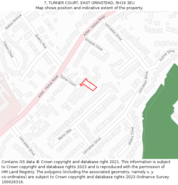 7, TURNER COURT, EAST GRINSTEAD, RH19 3EU: Location map and indicative extent of plot