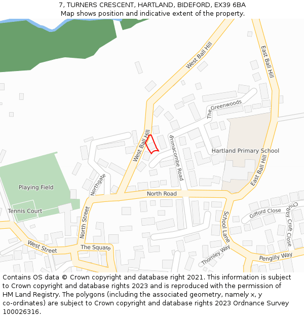 7, TURNERS CRESCENT, HARTLAND, BIDEFORD, EX39 6BA: Location map and indicative extent of plot