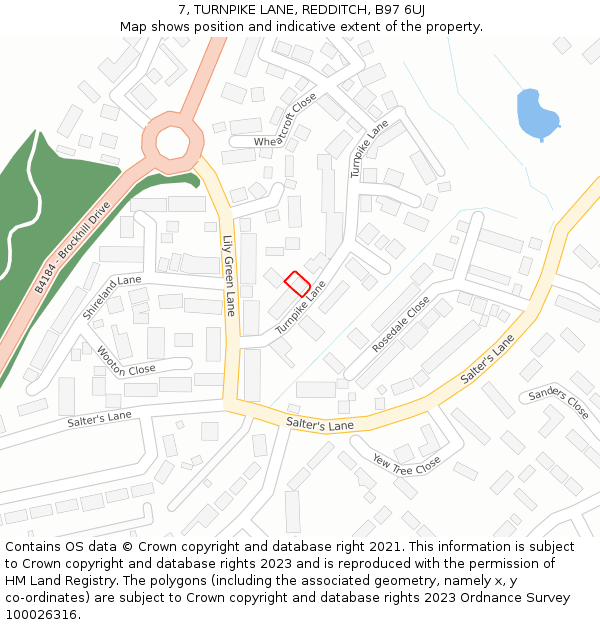 7, TURNPIKE LANE, REDDITCH, B97 6UJ: Location map and indicative extent of plot