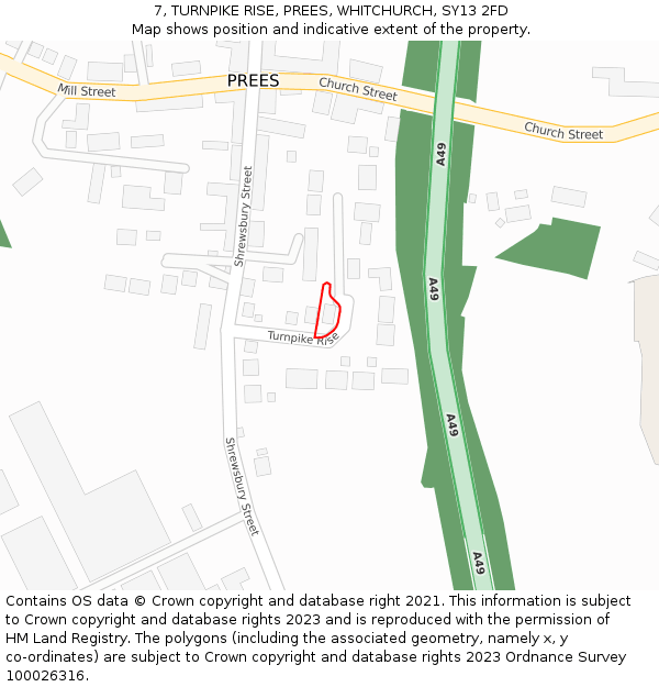 7, TURNPIKE RISE, PREES, WHITCHURCH, SY13 2FD: Location map and indicative extent of plot