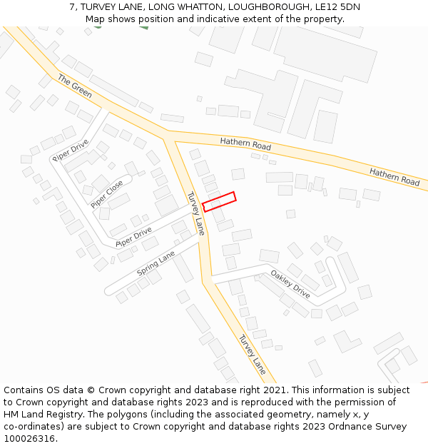 7, TURVEY LANE, LONG WHATTON, LOUGHBOROUGH, LE12 5DN: Location map and indicative extent of plot