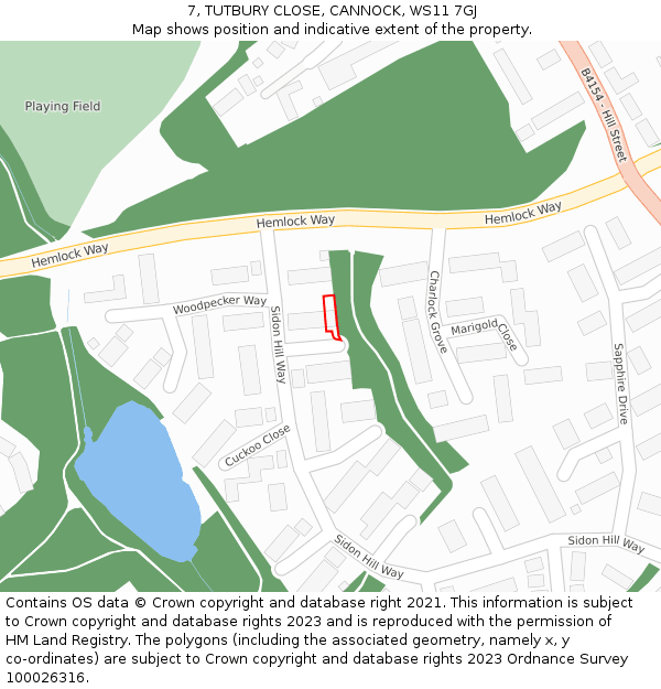 7, TUTBURY CLOSE, CANNOCK, WS11 7GJ: Location map and indicative extent of plot