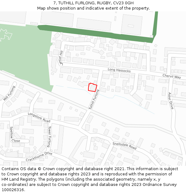 7, TUTHILL FURLONG, RUGBY, CV23 0GH: Location map and indicative extent of plot