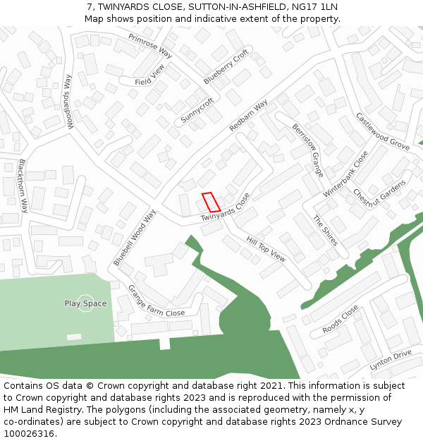 7, TWINYARDS CLOSE, SUTTON-IN-ASHFIELD, NG17 1LN: Location map and indicative extent of plot