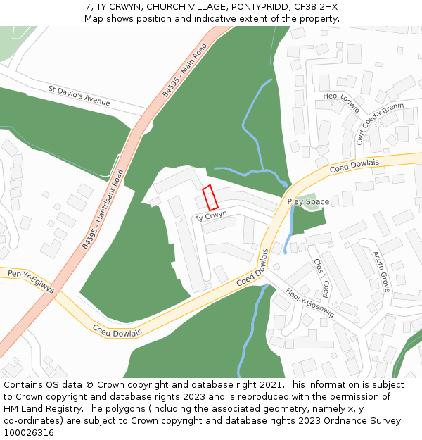 7, TY CRWYN, CHURCH VILLAGE, PONTYPRIDD, CF38 2HX: Location map and indicative extent of plot