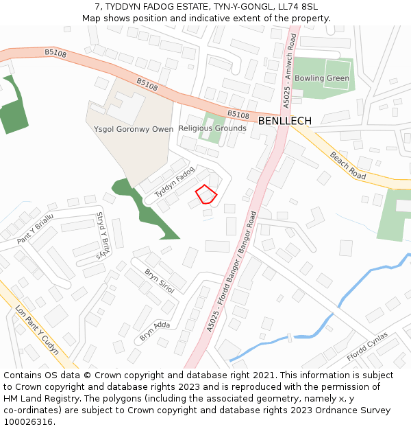 7, TYDDYN FADOG ESTATE, TYN-Y-GONGL, LL74 8SL: Location map and indicative extent of plot