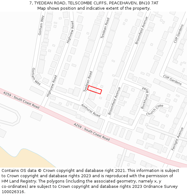 7, TYEDEAN ROAD, TELSCOMBE CLIFFS, PEACEHAVEN, BN10 7AT: Location map and indicative extent of plot