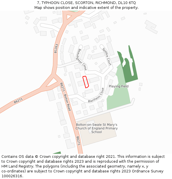 7, TYPHOON CLOSE, SCORTON, RICHMOND, DL10 6TQ: Location map and indicative extent of plot