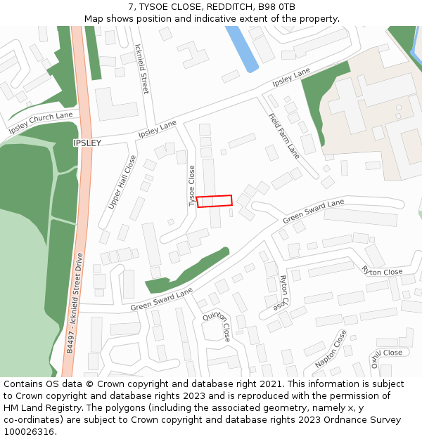 7, TYSOE CLOSE, REDDITCH, B98 0TB: Location map and indicative extent of plot