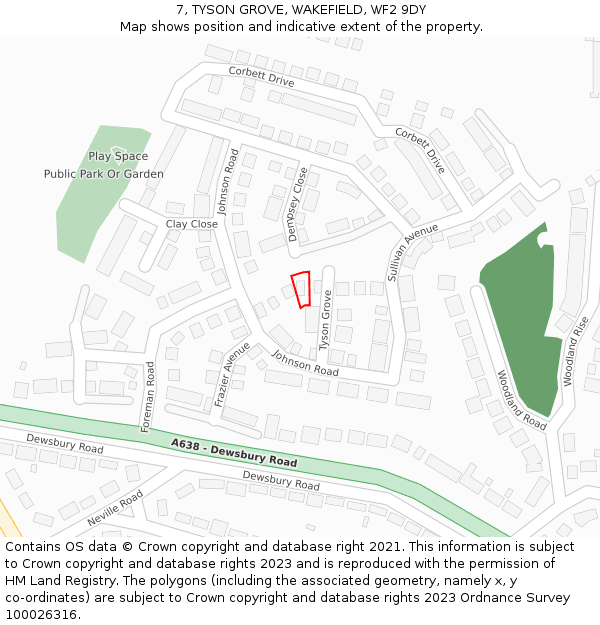 7, TYSON GROVE, WAKEFIELD, WF2 9DY: Location map and indicative extent of plot