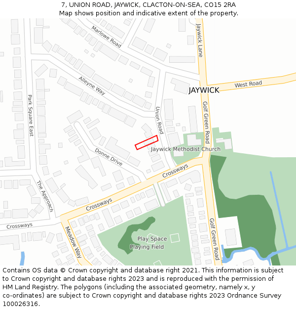 7, UNION ROAD, JAYWICK, CLACTON-ON-SEA, CO15 2RA: Location map and indicative extent of plot