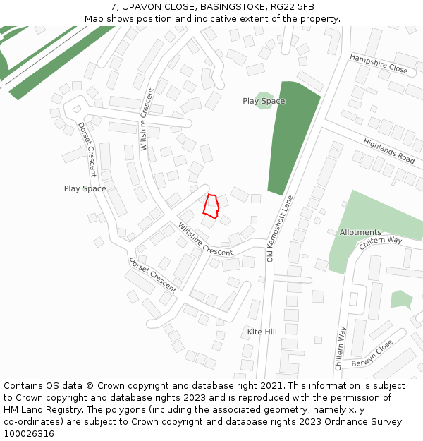 7, UPAVON CLOSE, BASINGSTOKE, RG22 5FB: Location map and indicative extent of plot