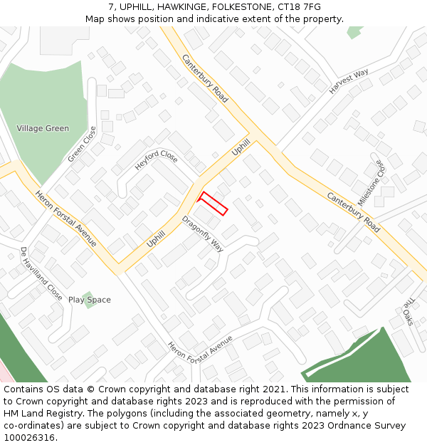 7, UPHILL, HAWKINGE, FOLKESTONE, CT18 7FG: Location map and indicative extent of plot