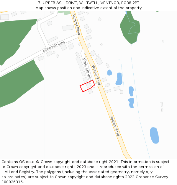 7, UPPER ASH DRIVE, WHITWELL, VENTNOR, PO38 2PT: Location map and indicative extent of plot