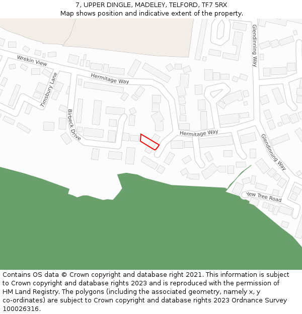 7, UPPER DINGLE, MADELEY, TELFORD, TF7 5RX: Location map and indicative extent of plot