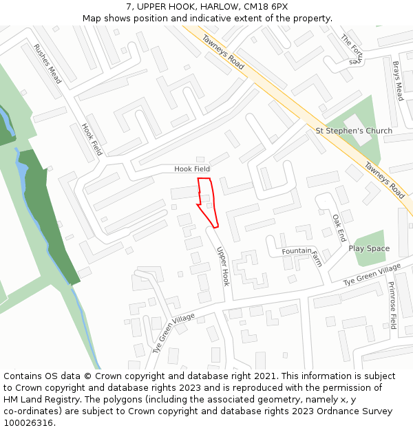 7, UPPER HOOK, HARLOW, CM18 6PX: Location map and indicative extent of plot