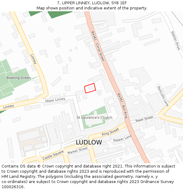 7, UPPER LINNEY, LUDLOW, SY8 1EF: Location map and indicative extent of plot