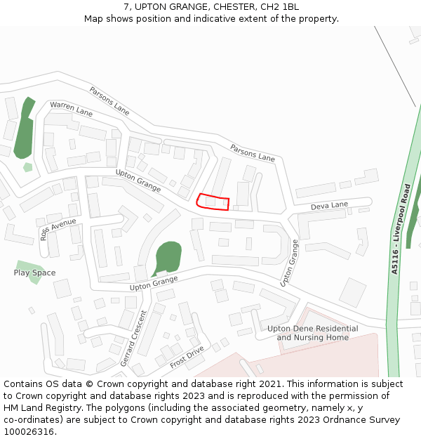 7, UPTON GRANGE, CHESTER, CH2 1BL: Location map and indicative extent of plot