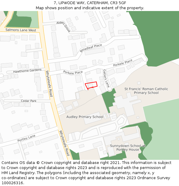 7, UPWODE WAY, CATERHAM, CR3 5GF: Location map and indicative extent of plot